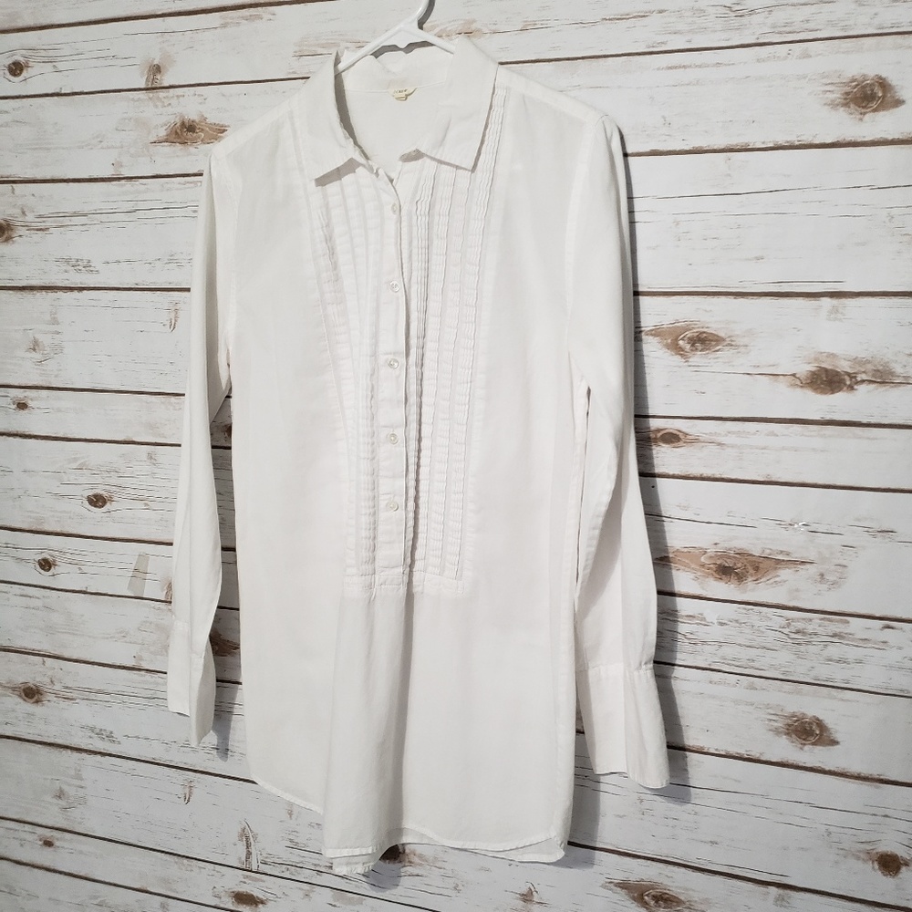J. Crew Button Down Ruffle Bib Top - Picture 3 of 8